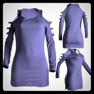 Gray Shoulder Cut Out Long Sleeve Tunic Loose